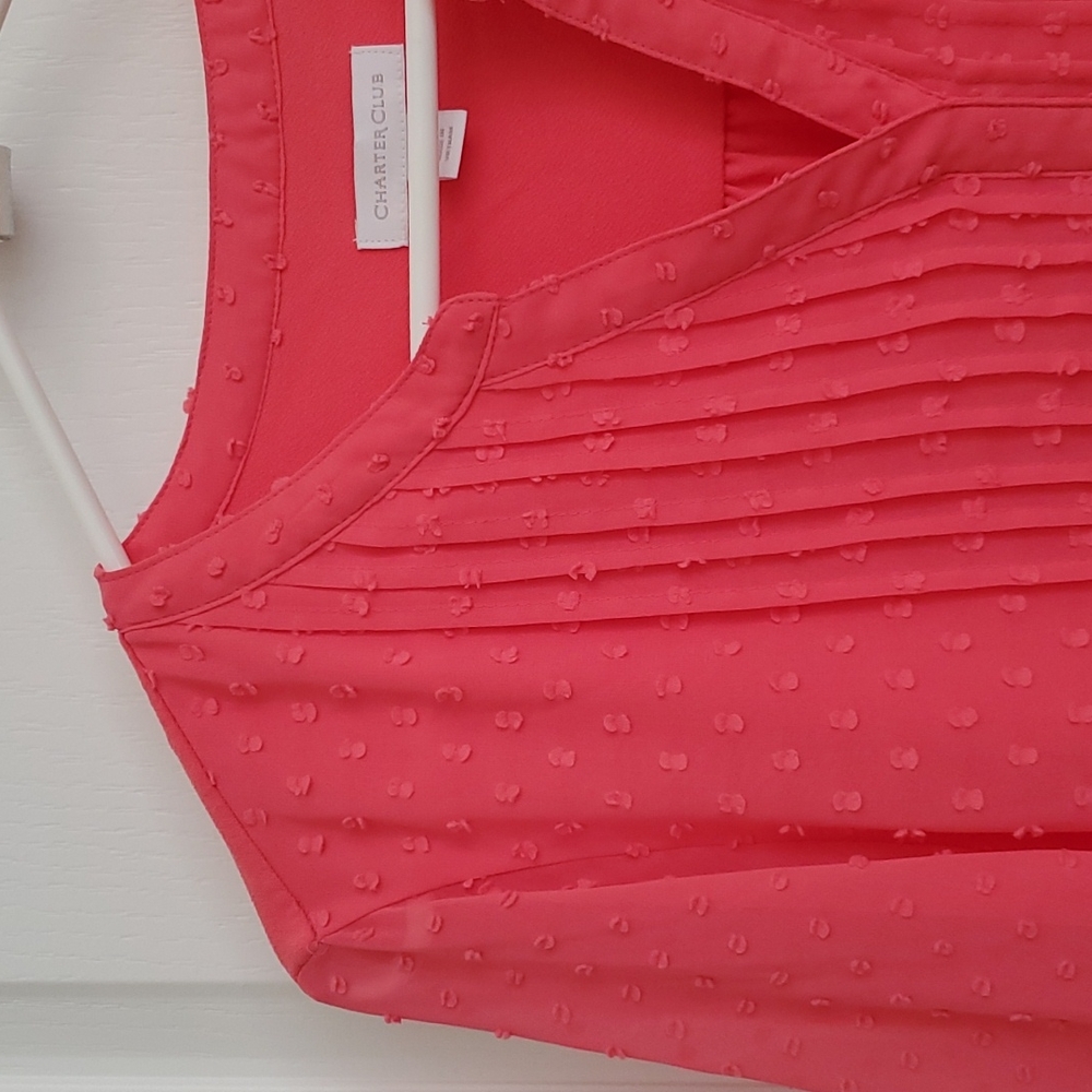 Charter Club Coral Swiss Dot Pleated Tunic Top in Large